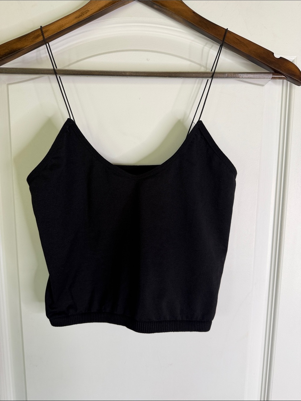 Free People Intimately Black Thin Spaghetti Strap Crop Cami Fitted Tank Size M/L